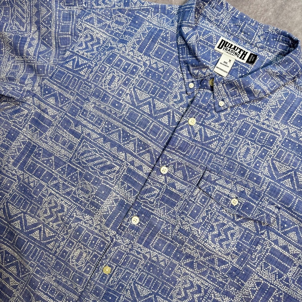 Duluth Trading Co Mens 3XL Relaxed Fit Untucked Short Sleeve Button Down Shirt